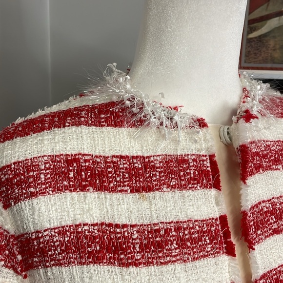 D&G Dolce Gabbana Red White Strip Tweed Evening Jacket Short Sleeve Sparkle - Picture 3 of 10